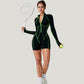 Long Sleeve Zip Front Active Romper with Neon Piping and Contoured Seams