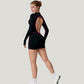 Long Sleeve Zip Front Active Romper with Neon Piping and Contoured Seams