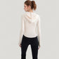 Long Sleeve Pullover Hoodie Top with Half Zip Front and Thumbhole Cuffs