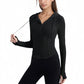 Long Sleeve Pullover Hoodie Top with Half Zip Front and Thumbhole Cuffs