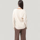 Long Sleeve V-Neck Pullover Top with Relaxed Fit and Drop Shoulder Design