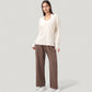Long Sleeve V-Neck Pullover Top with Relaxed Fit and Drop Shoulder Design