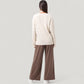 Long Sleeve V-Neck Pullover Top with Relaxed Fit and Drop Shoulder Design