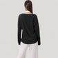 Long Sleeve V-Neck Pullover Top with Relaxed Fit and Drop Shoulder Design