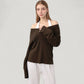 Long Sleeve V-Neck Pullover Top with Relaxed Fit and Drop Shoulder Design