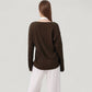 Long Sleeve V-Neck Pullover Top with Relaxed Fit and Drop Shoulder Design