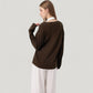 Long Sleeve V-Neck Pullover Top with Relaxed Fit and Drop Shoulder Design