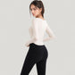 Long Sleeve Pullover Top with Deep Scoop Neck and Fitted Stretch Design