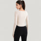 Long Sleeve Pullover Top with Deep Scoop Neck and Fitted Stretch Design