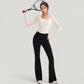 Long Sleeve Pullover Top with Deep Scoop Neck and Fitted Stretch Design