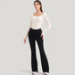 Long Sleeve Pullover Top with Deep Scoop Neck and Fitted Stretch Design