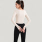 Long Sleeve Pullover Top with Deep Scoop Neck and Fitted Stretch Design