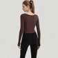 Long Sleeve Pullover Top with Deep Scoop Neck and Fitted Stretch Design