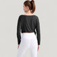 Long Sleeve Pullover Top with Cutout Scoop Neck and Side Slit Hem