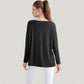 Long Sleeve Pullover Top with Cutout Scoop Neck and Side Slit Hem