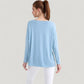 Long Sleeve Pullover Top with Cutout Scoop Neck and Side Slit Hem