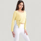 Long Sleeve Pullover Top with Cutout Scoop Neck and Side Slit Hem