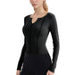 Long Sleeve Fitted Athletic Top with Notch Neckline and Contoured Seams