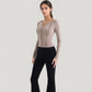 Long Sleeve Fitted Athletic Top with Notch Neckline and Contoured Seams
