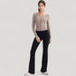 Long Sleeve Fitted Athletic Top with Notch Neckline and Contoured Seams