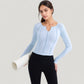 Long Sleeve Fitted Athletic Top with Notch Neckline and Contoured Seams