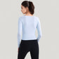 Long Sleeve Fitted Athletic Top with Notch Neckline and Contoured Seams