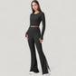Long Sleeve Cropped Button Front Top with Fitted Stretch Design
