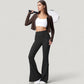 Long Sleeve Cropped Button Front Top with Fitted Stretch Design