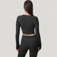 Long Sleeve Cropped Button Front Top with Fitted Stretch Design