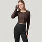 Long Sleeve Cropped Button Front Top with Fitted Stretch Design
