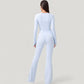 Long Sleeve Cropped Button Front Top with Fitted Stretch Design