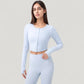 Long Sleeve Cropped Button Front Top with Fitted Stretch Design