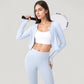 Long Sleeve Cropped Button Front Top with Fitted Stretch Design