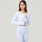 Long Sleeve Cropped Button Front Top with Fitted Stretch Design
