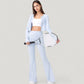 Long Sleeve Cropped Button Front Top with Fitted Stretch Design