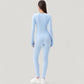 Long Sleeve Ribbed Knit Fitted Top with Asymmetrical Neckline and Thumbhole Cuffs