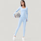 Long Sleeve Ribbed Knit Fitted Top with Asymmetrical Neckline and Thumbhole Cuffs