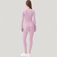 Long Sleeve Ribbed Knit Fitted Top with Asymmetrical Neckline and Thumbhole Cuffs