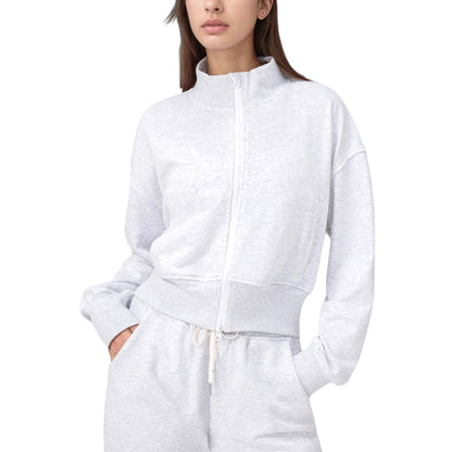 Cropped Zip-Up Jacket with High Collar and Long Sleeves