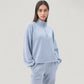 Long Sleeve Half Zip Pullover Top with High Collar and Relaxed Fit