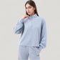Long Sleeve Half Zip Pullover Top with High Collar and Relaxed Fit
