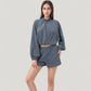 Long Sleeve Woven Lounge Top with Half Zip Front, Elastic Hem, and Relaxed Draped Fit