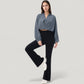 Long Sleeve Woven Lounge Top with Half Zip Front, Elastic Hem, and Relaxed Draped Fit