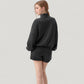 Long Sleeve Woven Half Zip Pullover Top with Stand Collar and Elastic Cuffs