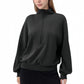 Long Sleeve Woven Half Zip Pullover Top with Stand Collar and Elastic Cuffs