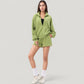 Long Sleeve Woven Half Zip Pullover Top with Stand Collar and Elastic Cuffs
