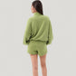Long Sleeve Woven Half Zip Pullover Top with Stand Collar and Elastic Cuffs