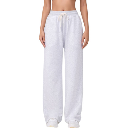 Wide Leg Lounge Pants with Elastic Waistband and Adjustable Drawstring Closure