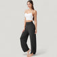 Wide Leg Lounge Pants with Fold Over Waistband and Adjustable Drawstring Hem