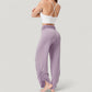 Wide Leg Lounge Pants with Fold Over Waistband and Adjustable Drawstring Hem